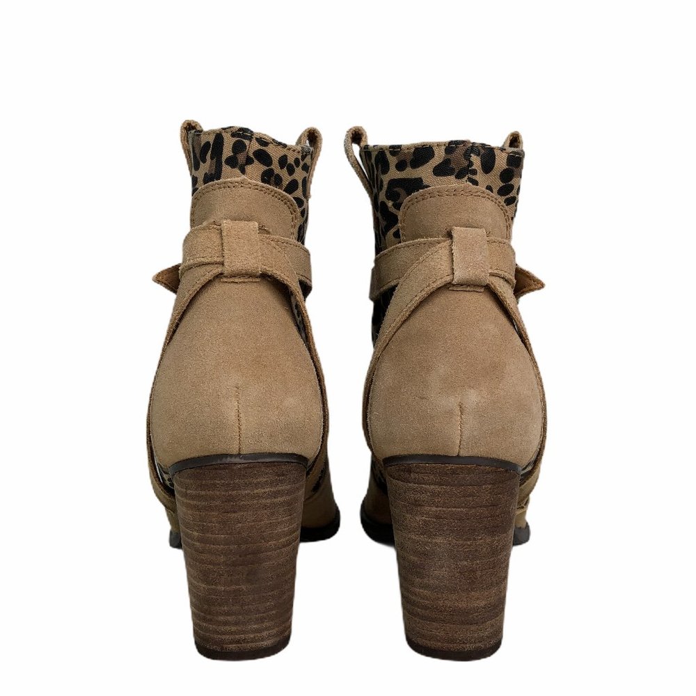 AEO Stacked Heel Tan & Leopard Print Booties Sz11 - Picture 7 of 9